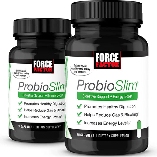 Probioslim Probiotic Supplement - 2-Pack for Digestive and Gut Health Support with Probiotics and Green Tea Extract, 60 Capsules